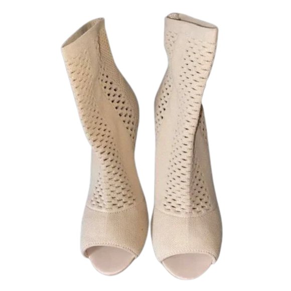 Charles David Stretch Beige Peep Toe Ankle Boots - Size 8.5 - Picture 3 of 8